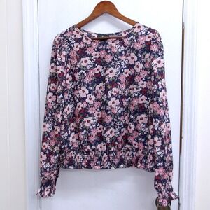 IN BLOOM Floral Print Long Sleeve Blouse Women's Smocked Hem XL /#1332